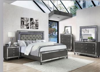 Brand New Elegant Refino Queen Size LED Bedroom Set 