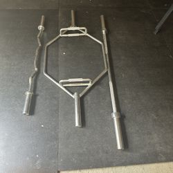 Olympic bars: 45 lb hex bar, 35 lb straight curl bar, 25 lb ez curl bar $125 for the set