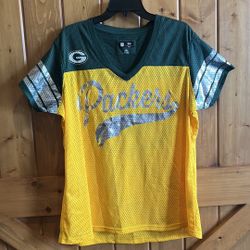 Green Bay Packers Women's Jersey Top Green Gold And Silver Game NFL Size: 2XL