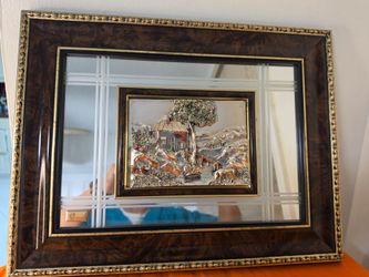 ITALIAN Silver(Arg 925) Italian Artwork Mirror Framed 3-D Sculpture Wall Art.