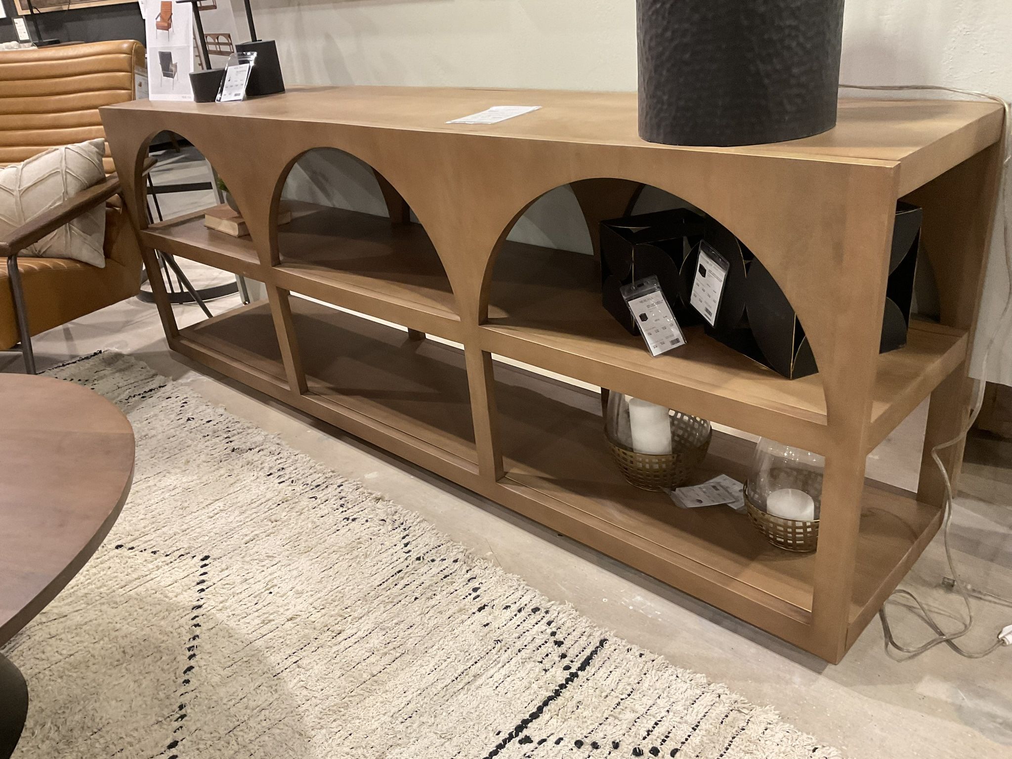 New Bela Large Arched Console table Medium brown wood