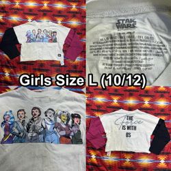 Disney Star Wars Spirit Jersey Cropped Girls Size Large (10/12) Leia Rey Ahsoka