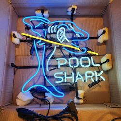 Real Neon Sign, Pool Shark 3 Color Neon, New In Box 18" H X 17" W