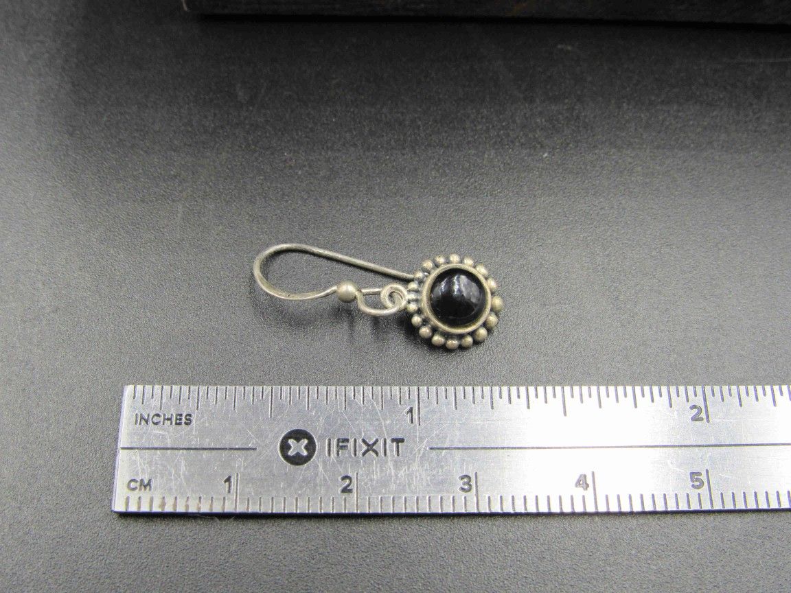 Sterling Silver Small Black Material Rustic Earrings Vintage Wedding Engagement Anniversary Beautiful