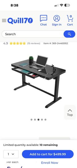 FlexiSpot Electric Standing Desk – Black Glass Top – Like New 48” W