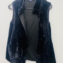Laura Scott Faux Fur Vest Zip Up Black Coat Vest Preowned Size Small