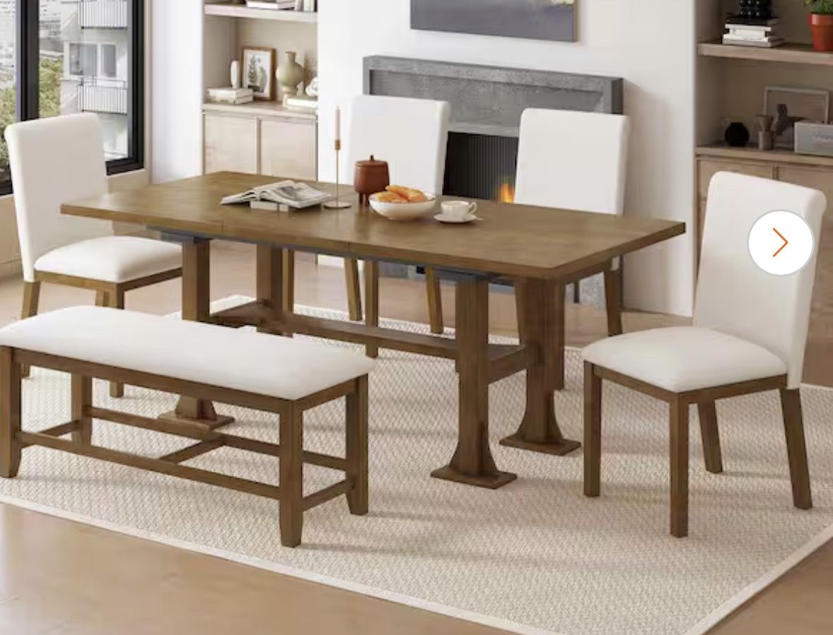 6-Piece Farmhouse Dark Brown Extendable Wood Top Dining Room