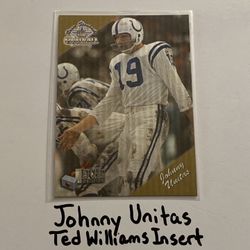 Johnny Unitas Baltimore Colts Hall of Fame QB Ted Williams Football Short Print Insert Card. 