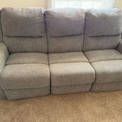 deal Grey Power Reclining 3- Seater Sofa with USB Ports Modern Glass Top End Table 