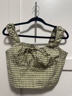White and Green Gingham Crop Top