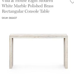 Villa & House Elgin Modern White Marble Polished Brass Rectangular Console Table