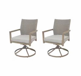 allen + roth Winslow Set of 2 Wicker Light Brown Steel Frame Swivel rocker Dining Chair with Gray Cushioned Seat