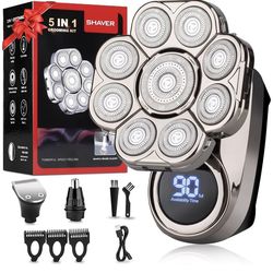 9D Head Shavers for Bald Men, Electric Razor for Men to Shave Fast with LED Display, Cordless Rechargeable, IPX7 Waterproof Wet/Dry Rotary Shaver Kit 