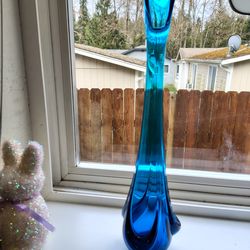 Vtg. Viking Art Glass Epic Line Drape Martinsville Blue Swing Glass Vase