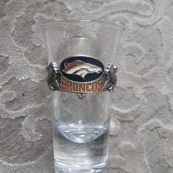 DENVER BRONCOS RAISED METAL NFL LOGO DOUBLE SHOT GLASS
