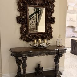 Brown Buffet Table And Mirror 