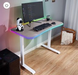 X Rocker Oka Adult Gaming Desk with RGB Lighting, White/Light Wood
