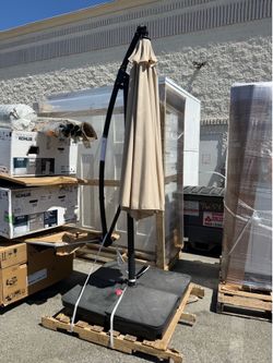10 ft. Steel Cantilever Market Patio Umbrella in Putty
