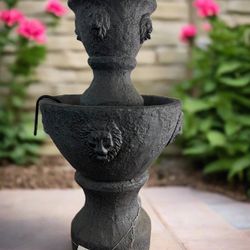 Outdoor Water Fountain, 2 Tier Lion Head Fountain With Natural Looking Stone and Soothing Sound for Decor on Patio, Lawn and Garden