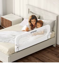 UPGOGO Folding Bed Rail for Toddlers, White, 43" L x 23.6" H U-shaped base,Reinforced Anchors, Built-in Sponge , Secure lock
