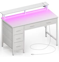 White desk with lights