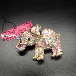 Multicolored Crystal Elephant Brooch