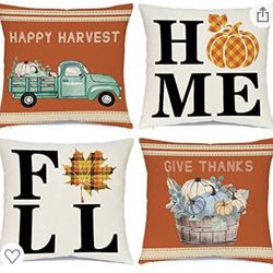 New Fall Decor Throw Pillow Covers Set of 4 Rustic Farmhouse Pillow Covers 18 x 18-Indoor/ Outdoor