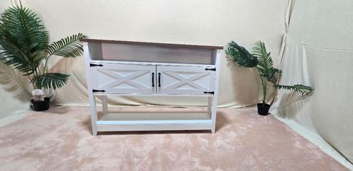 Farmhouse Console Table White/Walnut 47",HOOBRO,BRAND NEW