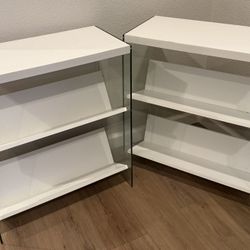 Set of 2 Soho 27.75” H White Wood/Glass 3 Shelf Accent Bookcases