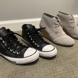 7 pairs womens shoes, sandals, sneakers. Size 7-ish