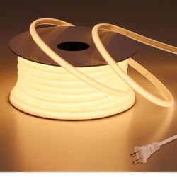 AC 110V COB LED Strip Lights Outdoor Waterproof 65.6ft, 3000K Warm White Super Bright 200W CRI 90+ LED Rope Light, IP65 Flexible Cuttable, for Bedroom