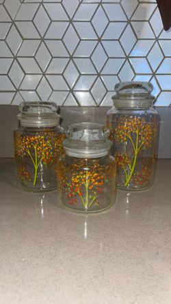 Vintage 1970s Tree Blossom Anchor Hocking Canisters