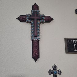 Large Turquoise And Red Paisley Cross