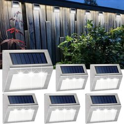 6 Pack (White Light) Solar Deck Lights Bright 3 LED Stair Lights Waterproof Stainless Steel Fence Lights Outdoor Solar Powered Lamp for Patio Walkway