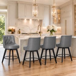 26''H Faux Leather Upholstered Bar Stools, Dark Gray (Set of 4)