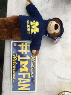 U of M Michigan Hoodie Bear & #1 Fan License Plate
