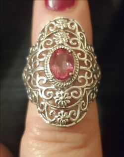 Sterling silver ring with pink stone