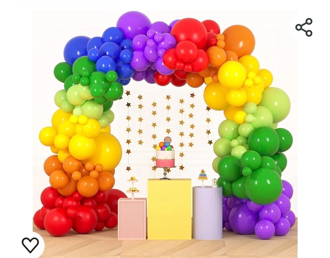 RUBFAC 189pcs Rainbow Balloon Garland Arch Kit, 7 Assorted Colors 5/12/18 Inch Latex Balloons for Birthday Party Baby Shower Wedding Anniversary Decor