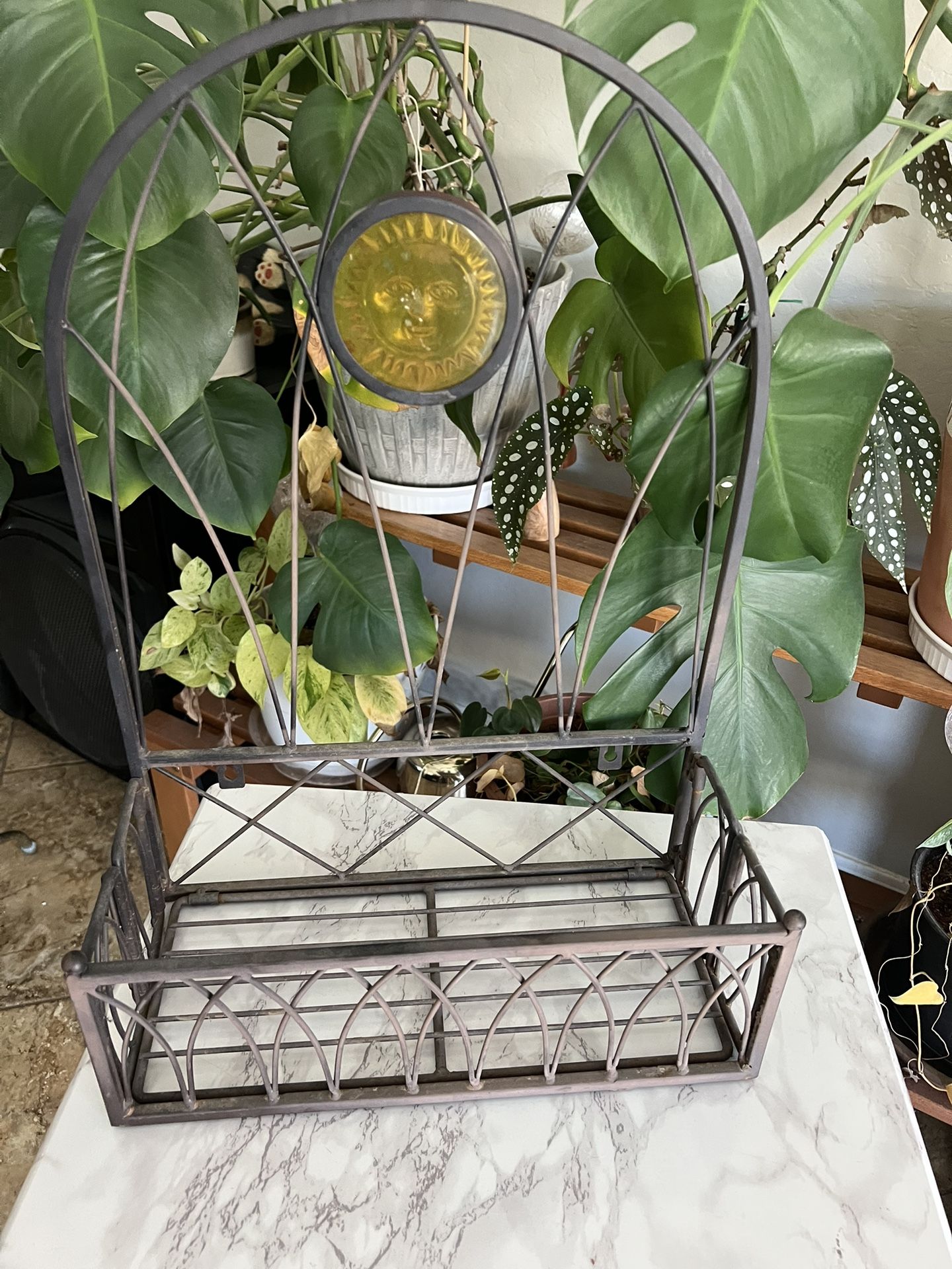 Large Metal Glass Sun Wall Plant Stand