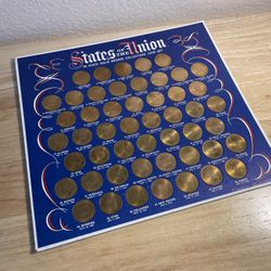 Vintage 1969 States of the Union 50 State Solid Bronze Collector’s Coin Set Shell Oil Company 