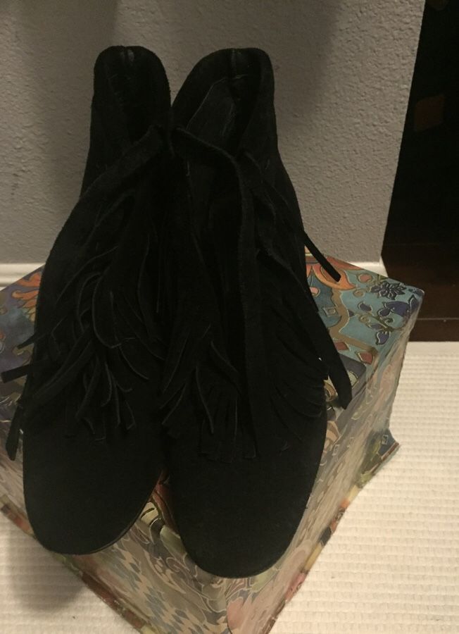 MAJE made in Spain black fringe booties
