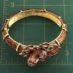 Kenneth Jay Lane KJL Lion Bracelet with Brown Enamel, Blue Crystals.