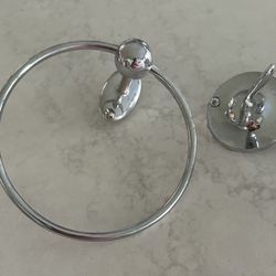 Chrome towel ring and towel hook
