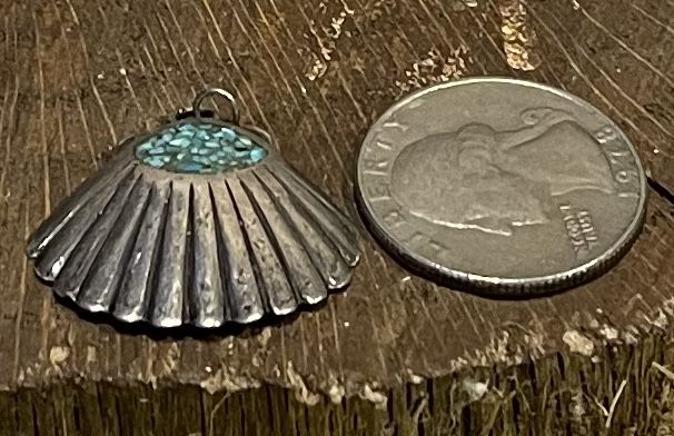 Sterling Silver Turquoise Inlay Shell Pendant Gorgeous