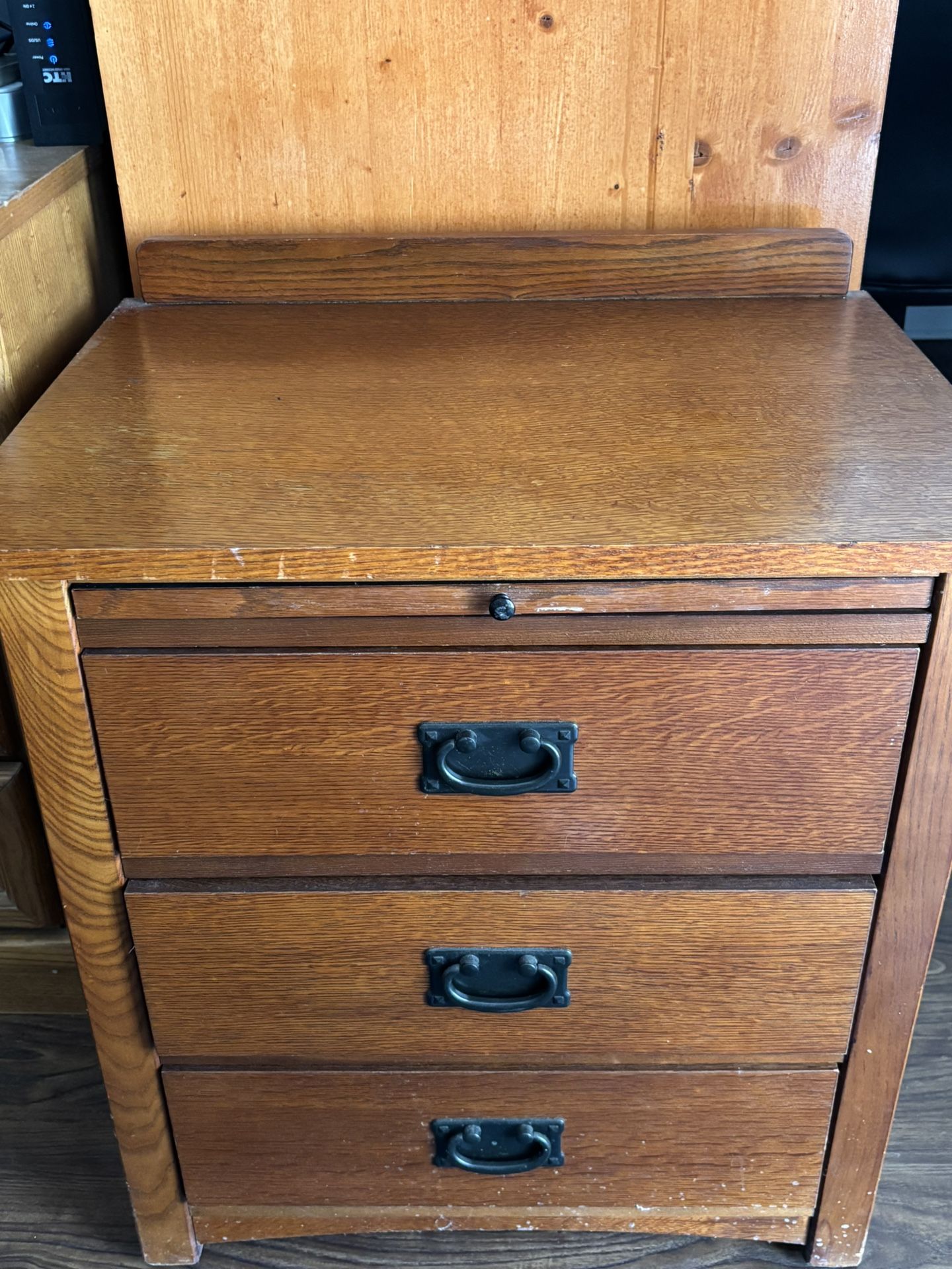 Solid Wood Bedside Table, 3 Drawers And Pull Out Flap, All Wood Manufactured,, Made In U S A, By Basset.