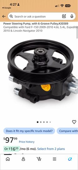 Power Steering Pump, with 6-Groove Pulley,#20389 Compatible with Ford F-150 2009-2010 4.6L 5.4L, Expedition 2010 & Lincoln Navigator 2010