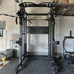 PRO SERIES Ultimate 3-1 Half Rack Functional Trainer w/Smith Machine Bar | 400lb Stack | Gym Equipment | Fitness | Commercial | Squat Rack