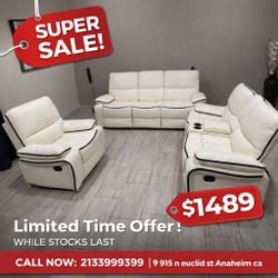 Black Breathing Leather 3-Piece Living Room Recliner Sofa Set