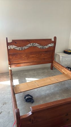 Solid Wood Bed Frame with Iron Detail