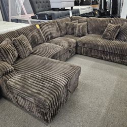 Brand New Sectional Corduroy Fabric W Pull Out Bed & Storage $1299
